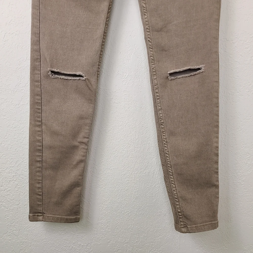 Free People Beige Destroyed Knee Skinny Jeans